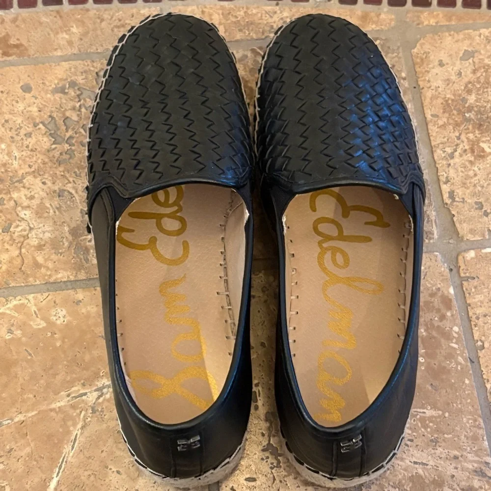 SAM EDELMAN Catherine Black Platform Woven Espadrille Slip-On Shoes Size 10M